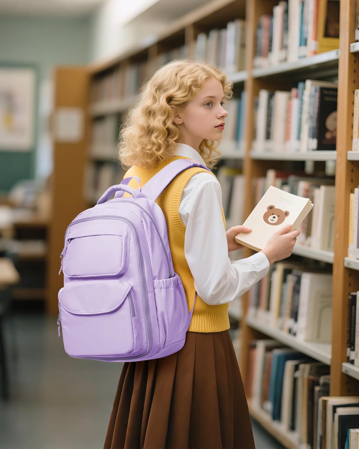 Backpack for Girls,Kids School Backpack Girls Cute Kindergarten Elementary Preschool Middle School Bags Kids Teens Aesthetic Bookbag Kawaii Backpacks Student Daypack Purple - Image 3