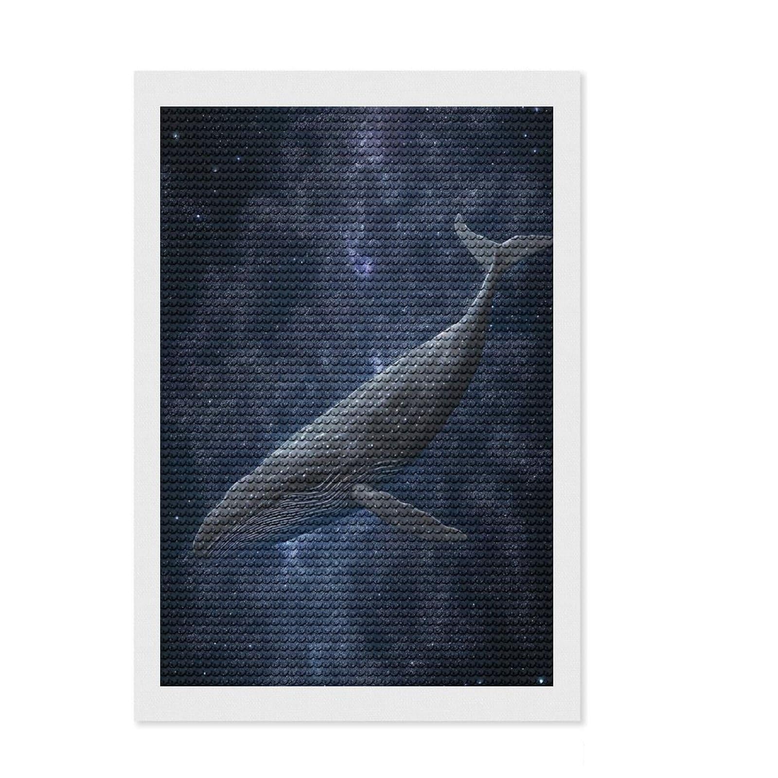 Junmoney Cosmic Cetacean DIY Diamond Art Canvas Kit 8"x12", Sparkling Crystal Beads, Modern Decor, Boho Decor, Christmas Gift