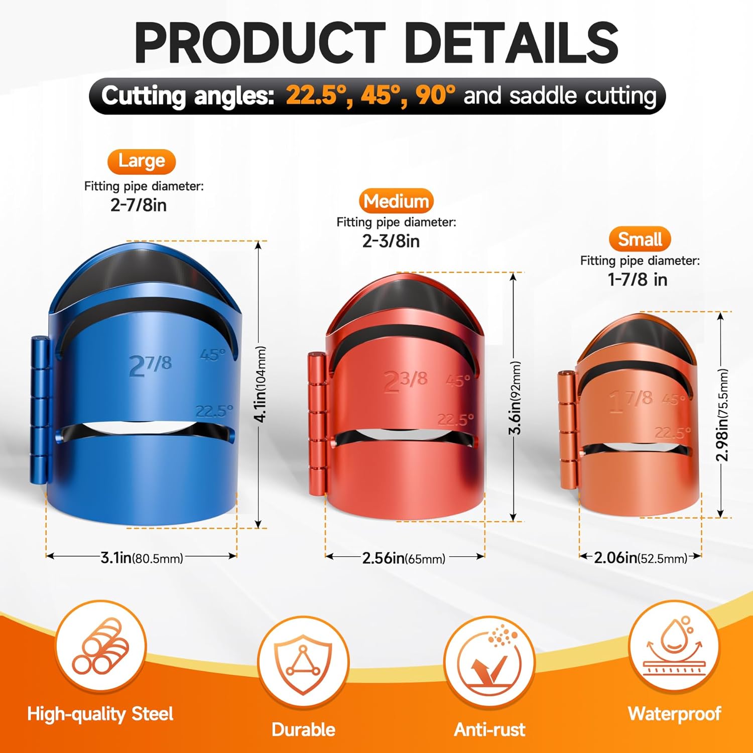 Pipes Saddle Template,Metal Pipe Cutting Guide Kit,Pipe Coping/Notching Tool,3-Piece Set Sizes: 1-7/8“, 2-3/8”, 2-7/8" Pipe Cutting Guide 22.5°, 45°, 90° and Saddle Cuts