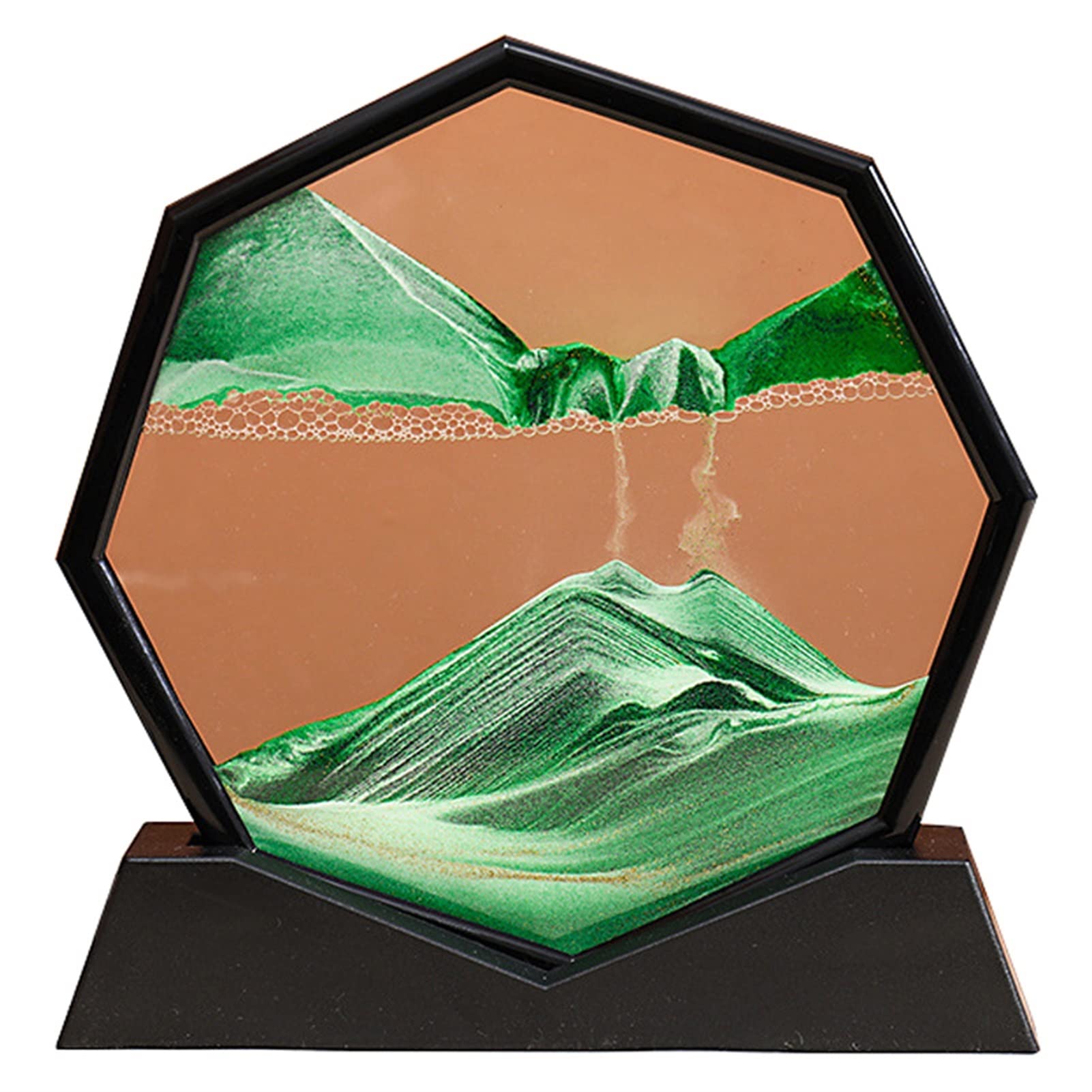 Meiiron 10inch Black Frame Moving Sand Art Picture, Octagon Glass Grit Photo Hourglass, 3D Deep Sea Sandscape in Motion Display Flowing Sand Frame Flowing (Color : Green)
