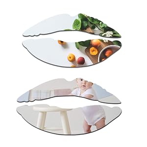 JIABEIUS 2 Sets Lips Mirror Wall Stickers 3D Kiss Shape Frameless Acrylic Creative Wall Art Decals Self-Adhesive Murals