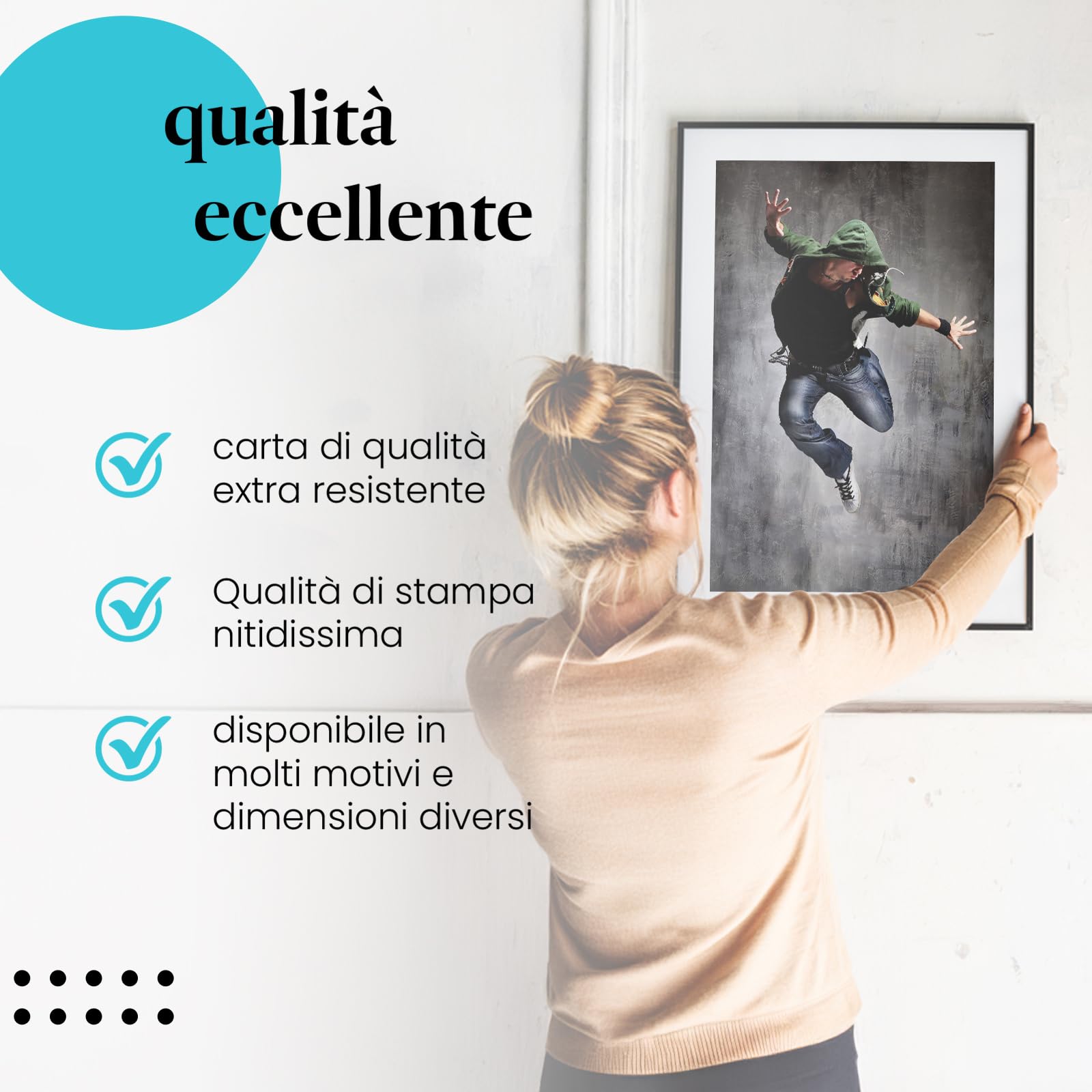 Postereck - 0420 - Hip hop, ballerino musica street dance uomo salto - Decorazione da Parete, Stampa Artistica, Idea Regalo, Stampa Fotografica - Tela - 100,0 cm x 75,0 cm