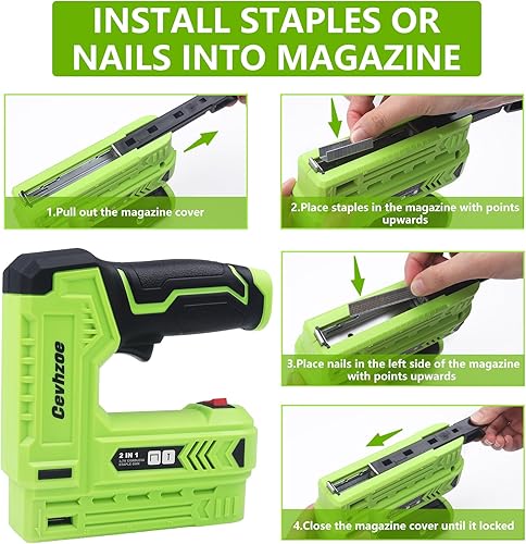 Miniatura 4 de Kit de pistola de grapas eléctrica, 3.7 V de potencia eléctrica inalámbrica 2 en 1 pistola de grapas y clavos, grapadora a batería de 2.0 Ah para