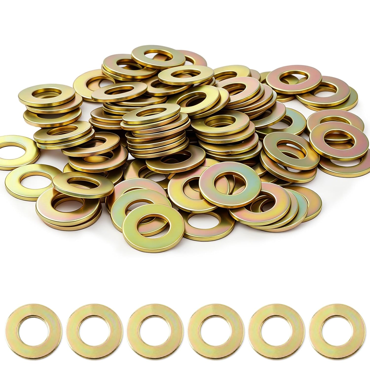 100 Pcs 3/8 Inch Grade 8 Flat Washer Alloy Steel Yellow Zin