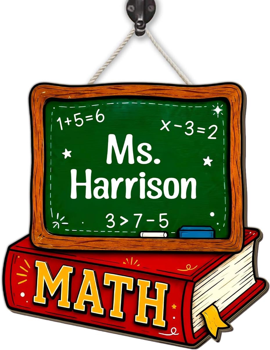 Math Teacher Door Sign, School Board & Math Book Wooden Door Hanging Decor, Maths Class Chalkboard Sign, Mathematic Teacher Gift, Personalized Maths Classroom Decor, Mathematic Teacher Must Have