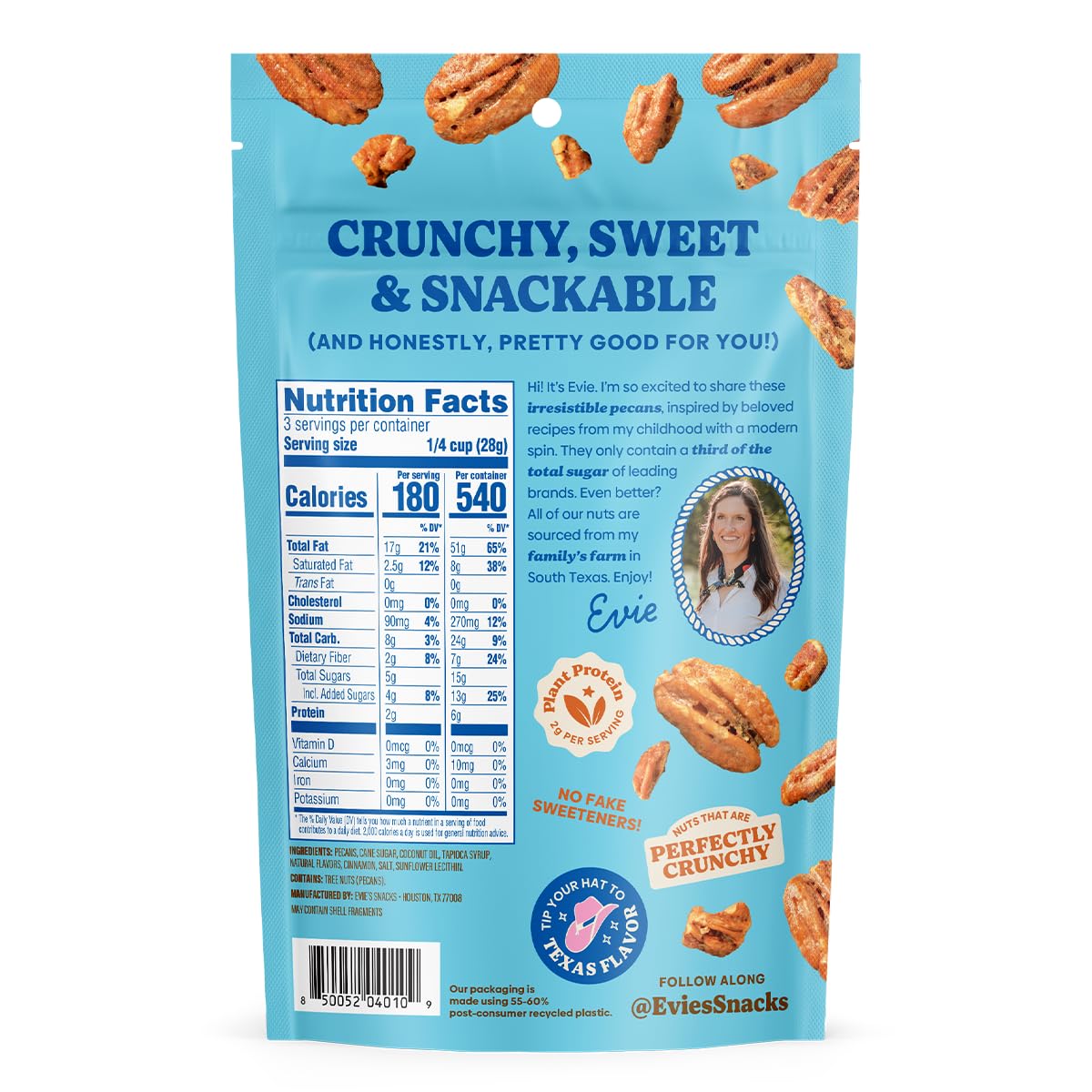 Evies Snacks Pecans Roasted Brown Butter Rum 3 oz (Pack of 8)