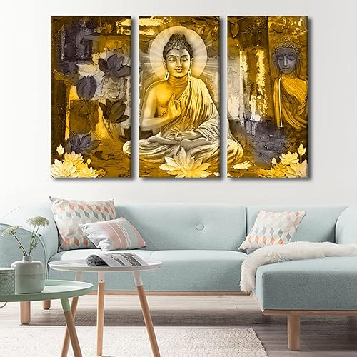Vista 95 de TUMOVO Wall Art for Living Room Buddha Sculpture Flower Paintings Canvas Wall Art 3 Panel Wall Art Canvas Artwork Wall Decor Large Wall Decor Canvas