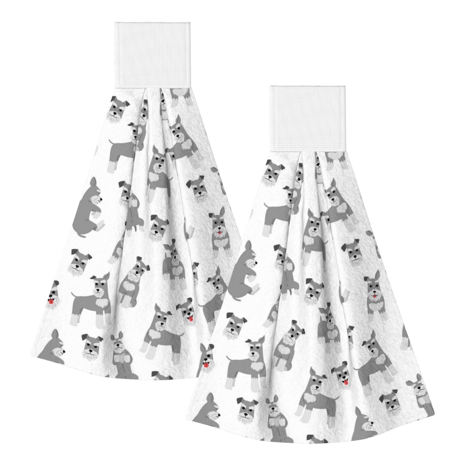 DOPKLNA Miniature Schnauzer Seamless Pattern, 2 Pcs Hanging Coral Fiber Hand Towels for Bathroom, Absorbent Kitchen Towels