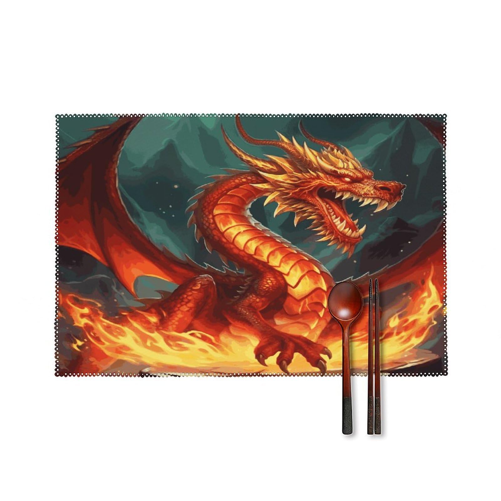 Fodpand Style Dragon King In Fire Placemats Set Of 4 Place Mats Table Mats