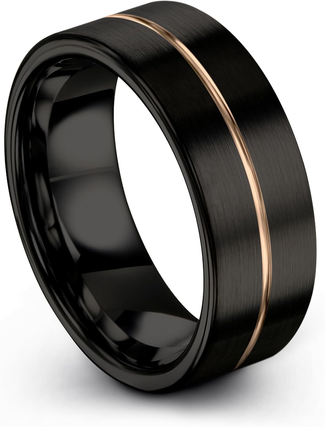 Tungsten Wedding Band Ring 8mm 6mm 4mm for Men Women 18k Rose Gold Plated Flat Cut Black Grey Brushed Polished
