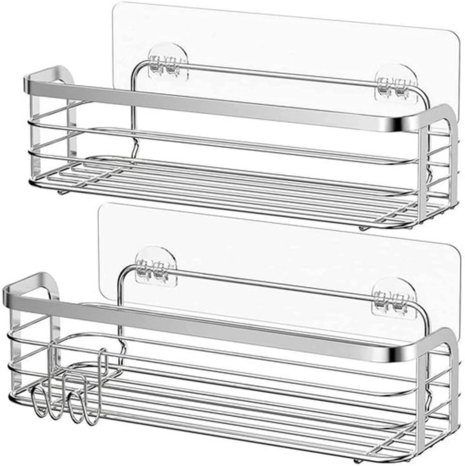 ELUKHT Shower Caddy with 2 Hooks Shower Shelf Bathroom Accessories Organiser Storage Kitchen Rack Rustproof No Drilling Stainless