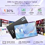 Tablet 2026 Android 15 Tablets with 2.0GHz Octa-Core, 30GB 64GB 2TB Expand, 10 inch Tablet with Keyboard, FHD IPS Display, Gemini AI, 8MP Camera, WiFi 6, 6000mAh, Widevine L1, BT 5.0 -Black