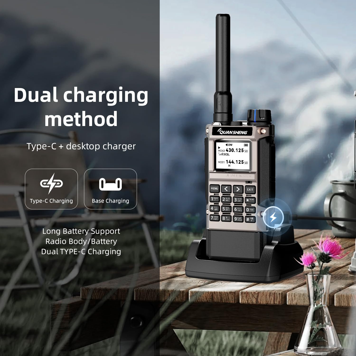QUANSHENG Breitbandradio UV-K1 (8) Walkie Talkie Handheld Ham Radio, 2500mAh, Akku mit hoher Kapazität, 50-600MHz, Full Band Empfänger, Air Band, One Key Frequency Match, Wireless Copy, NOAA