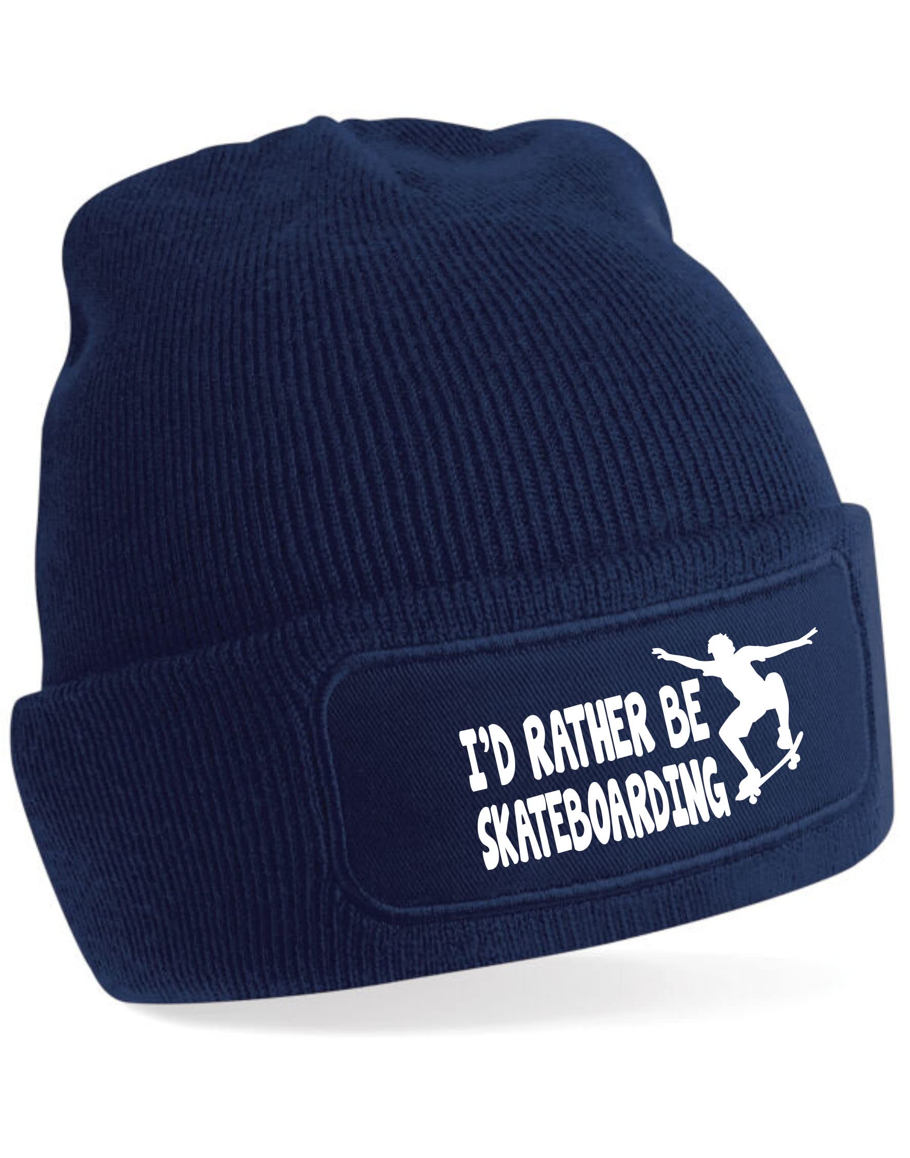 Print4U I'd Rather Be Skateboarding Beanie Hat for Lovers of Skateboards Blue