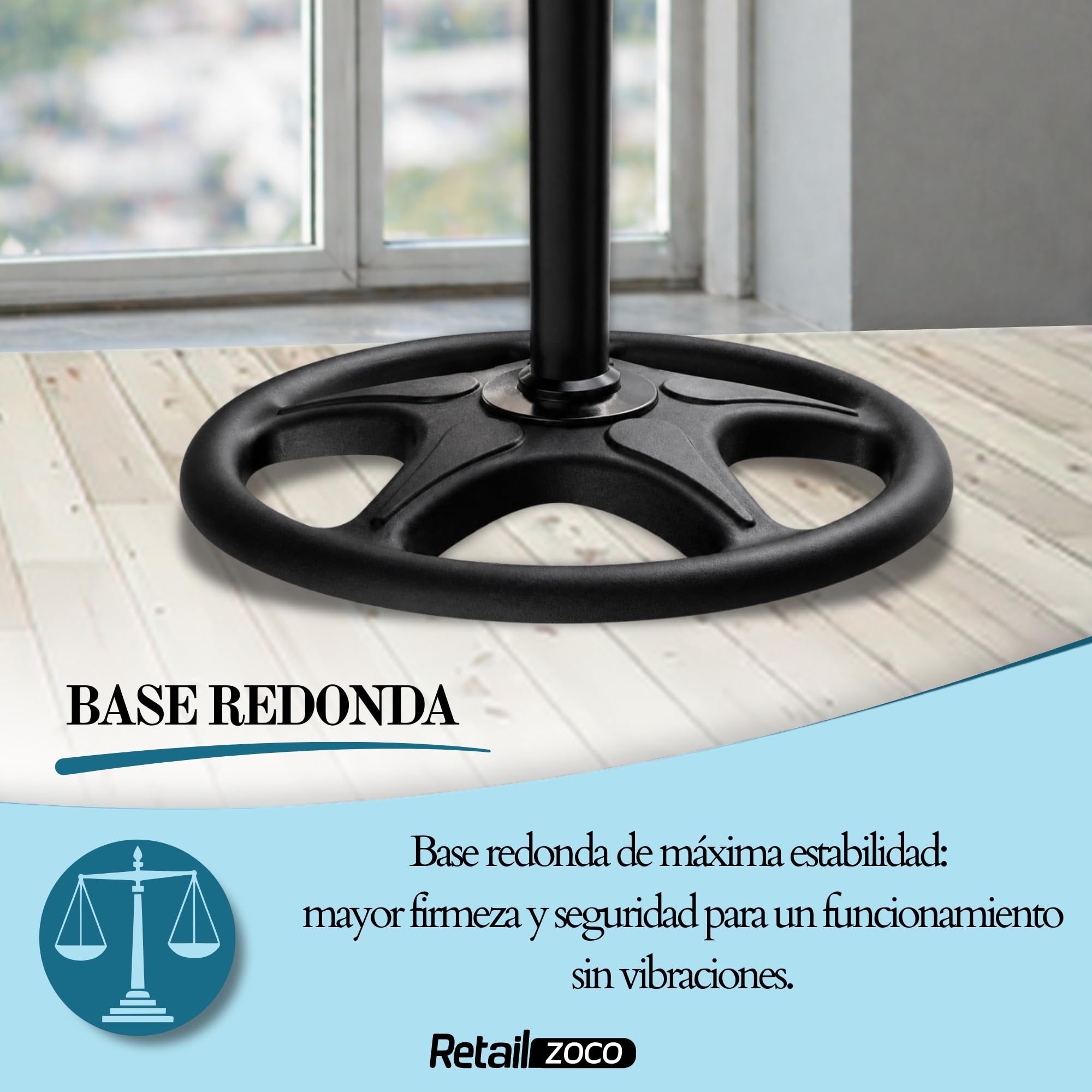 Ventilador de Pie 90W, Ventilador de suelo, Silencioso, Oscilante 3 Velocidades Altura Ajustable 110 a 130 cm, Base redonda, Aspas de 45 cm, Apto para Hogar, Oficina y Almacén, 1 Unidad color negro - imagen 5