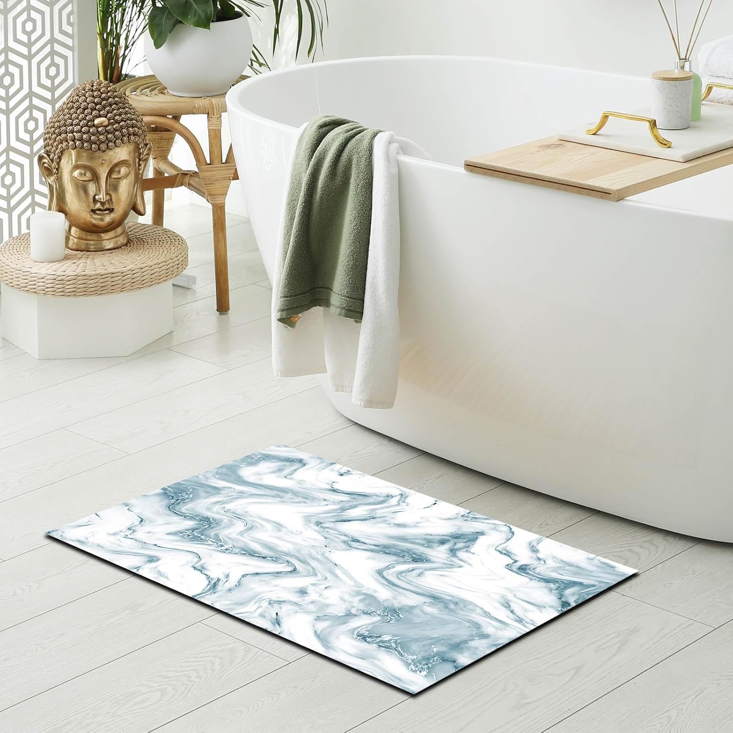 Mocsicka Blue Bath Rugs Abstract Marble Bath Rugs for
