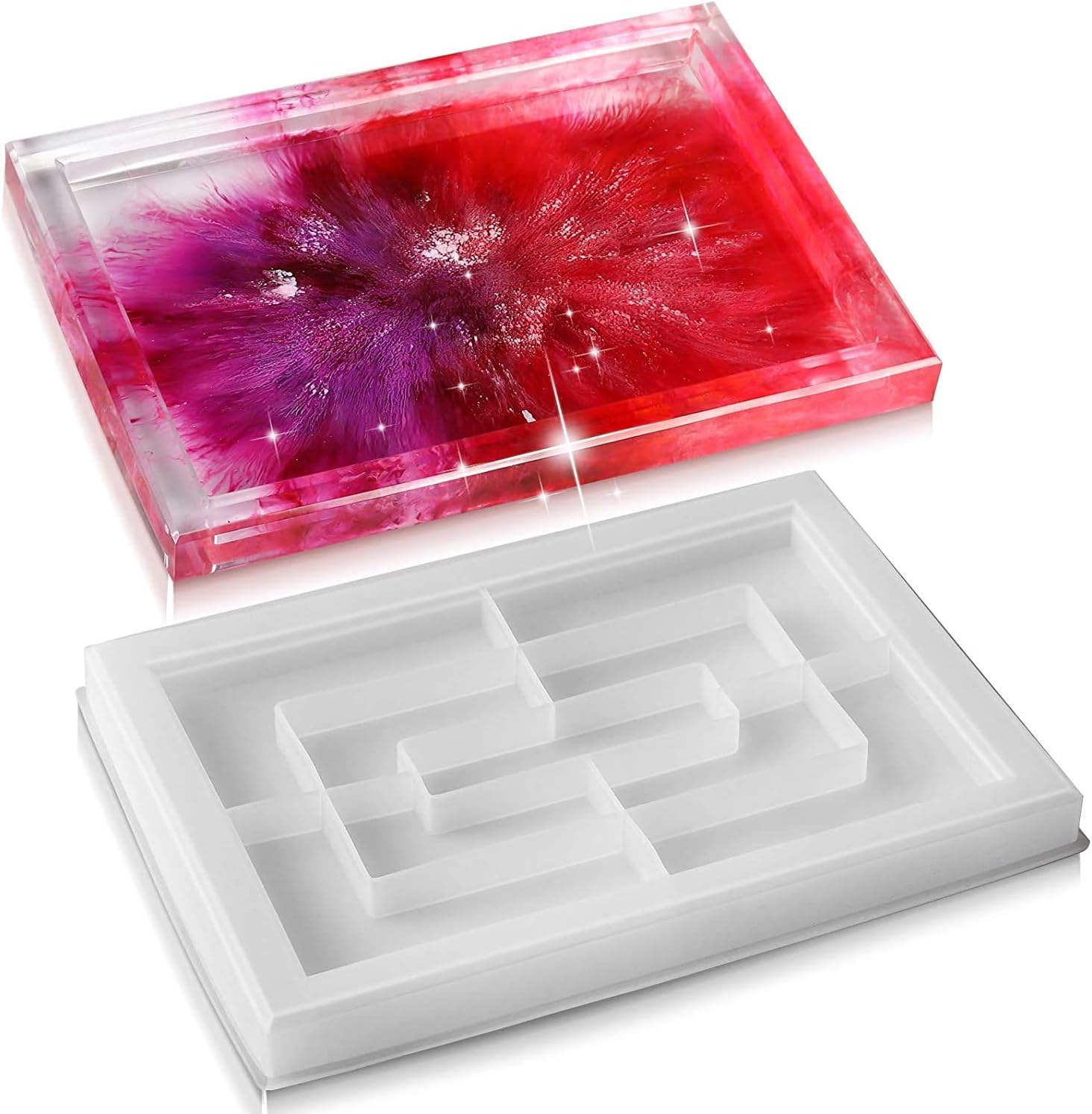 DELFINO Tray Molds, Large Tray Molds for Resin Casting, Cool Rolling Tray Epoxy Silicone Molds Easy to Release Rectangle Resin Casting Molds with Edges.