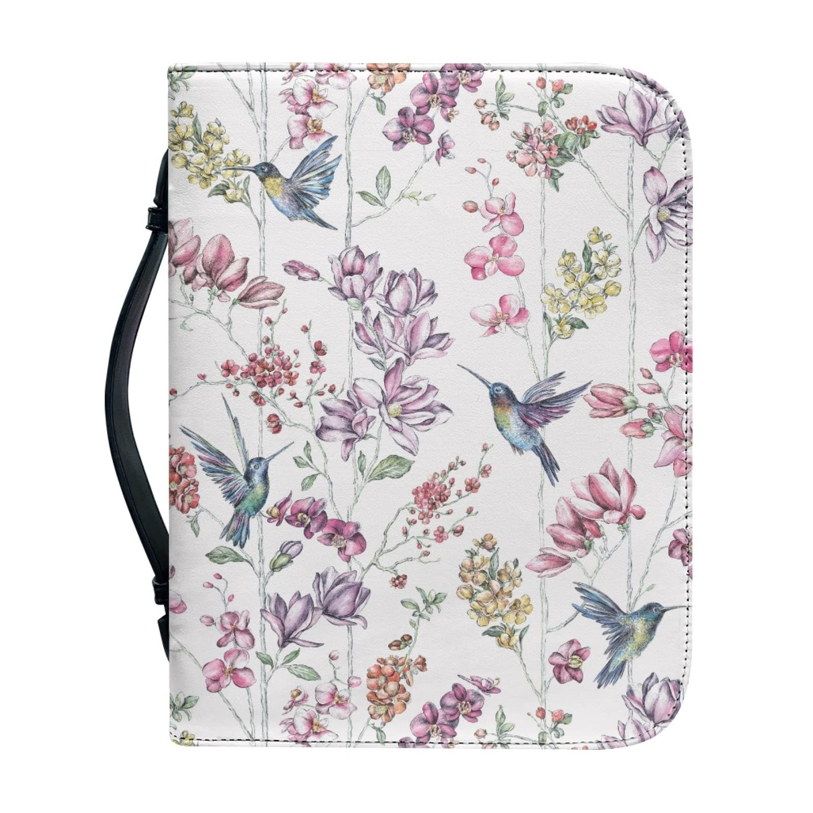 Kuiaobaty Hummingbirds Floral Bible Cover Case with a Bookmark, White Book Sleeve Protector Pouch with Handle, Faux Leather, Large — image 1