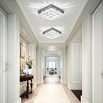 Square Crystal Ceiling Light Flush Mount Cool White