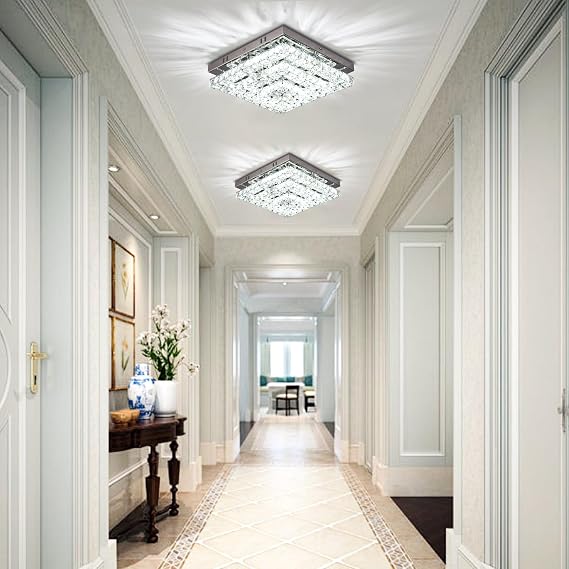Square Crystal Ceiling Light Flush Mount Cool White