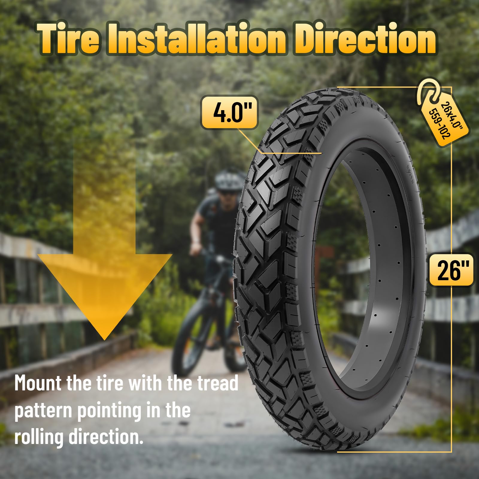 Neumáticos Fat E-Bike 26 x 4, resistentes, de alto rendimiento 26 x 4,0/102-559 y cámaras de aire compatibles con bicicletas eléctricas 26 x 4.0, MTB, montaña, todo terreno Directional Tread