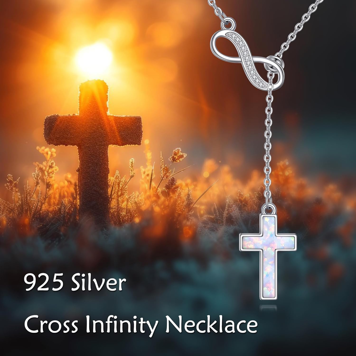 URONE Infinity Cross Necklaces 925 Sterling Silver Turquoise/Opal Cross Necklace Infinity Jewelry Gifts for Women