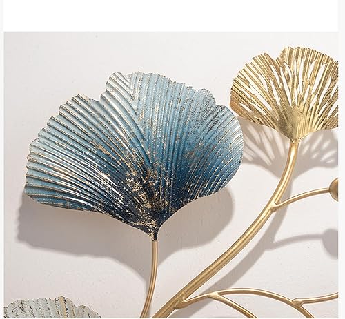 Miniatura 8 de Reloj de pared de metal moderno con atmósfera de lujo, 3D creativo de hoja de Ginkgo, reloj de pared silencioso para decoración del hogar y la