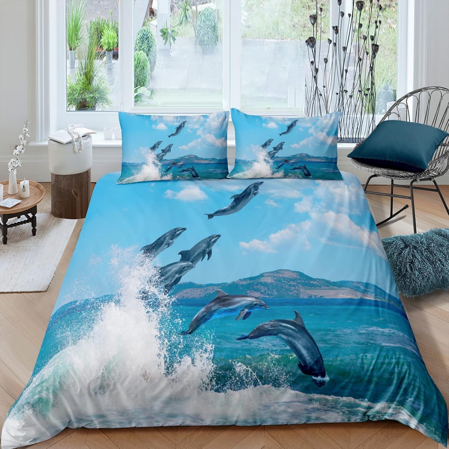 Housse de couette dauphin 135x200 cm facile à laver et infroissable avec 2 taies