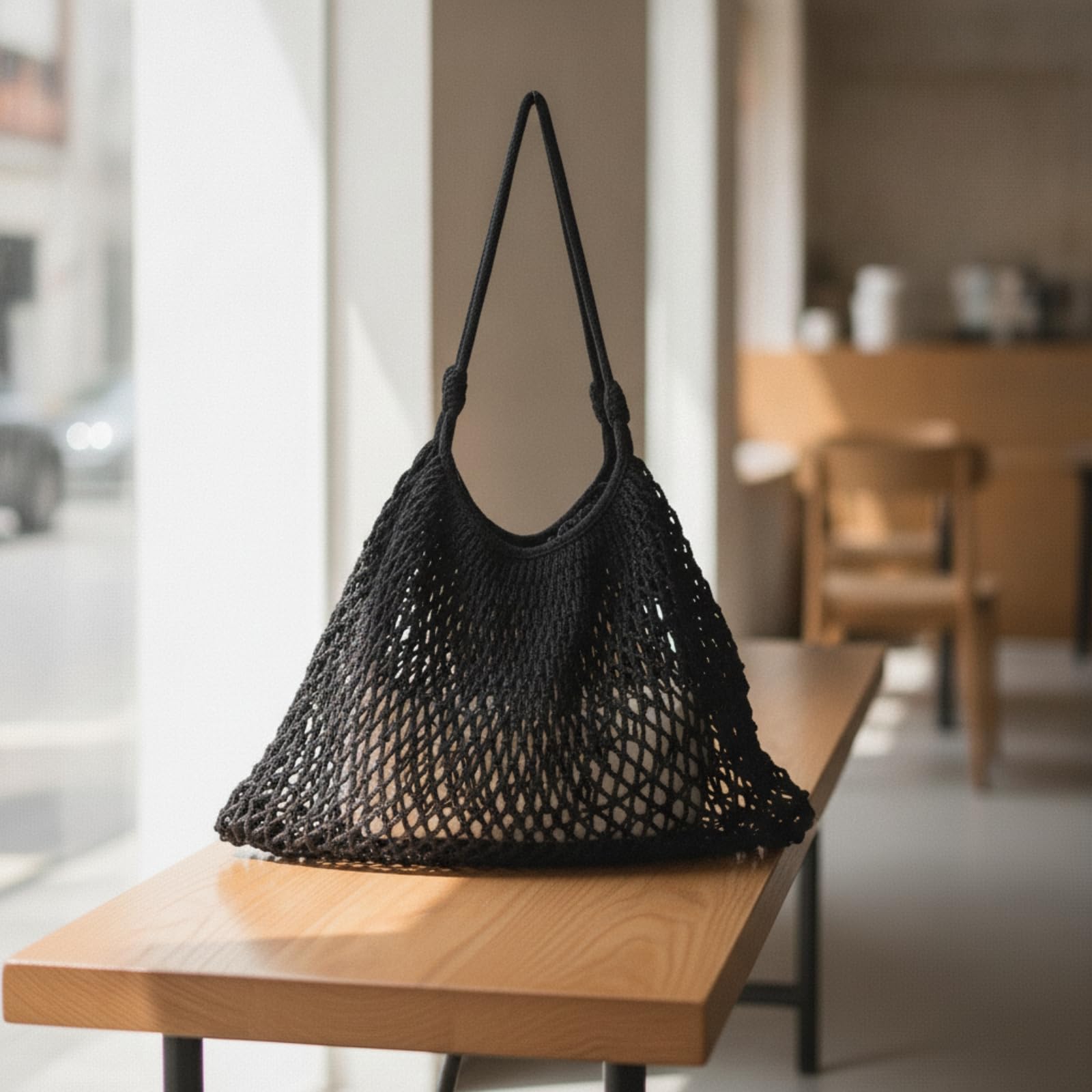 Bolso Tote con Silueta Concha Ligero Bolso Tote Algodón Práctica Bolsa Hombro Algodón Tejido para Vacaciones