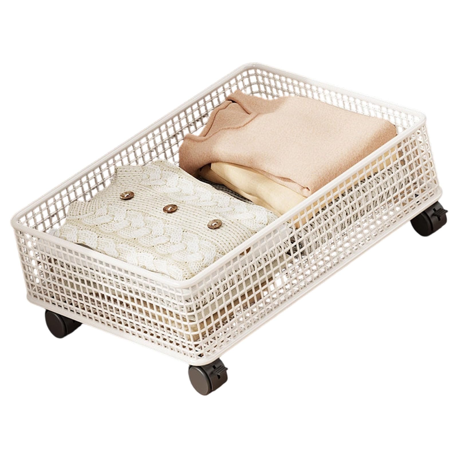 Whoasyst Space Saving Rolling Storage Bin for Under Bed Sofa Metal Frame with Construction Toy Storage Basket with Rolling Under Bed Organizer
