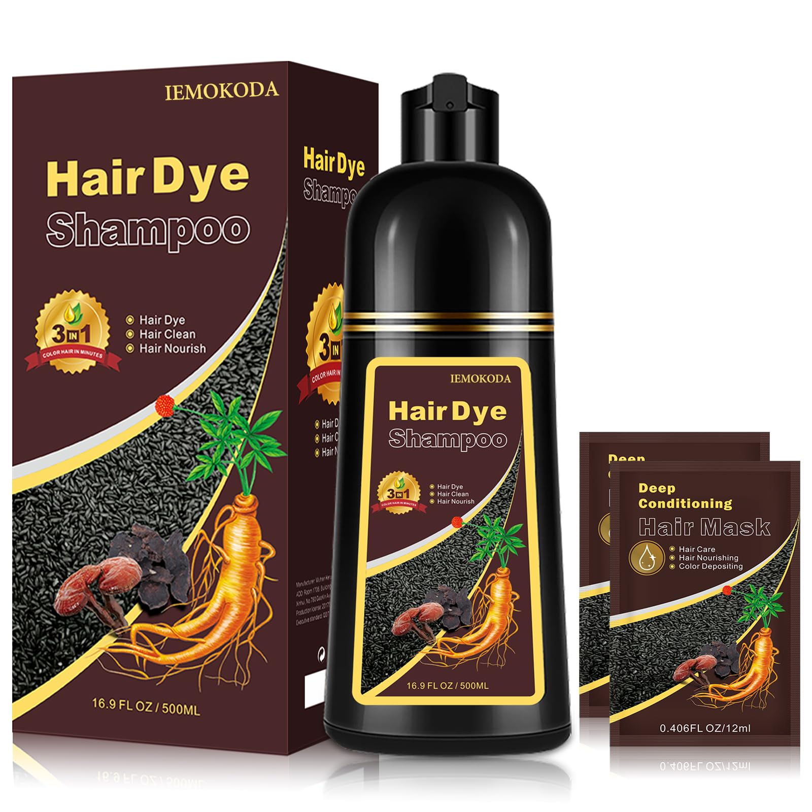 Hair Dye Shampoo 3 in 1, Light Brown Hair Dye 16.9 FL Oz, Hair Shampoo, Semi-Permanent Hair Color Shampoo, Lasts 30 Days (Light Brown)