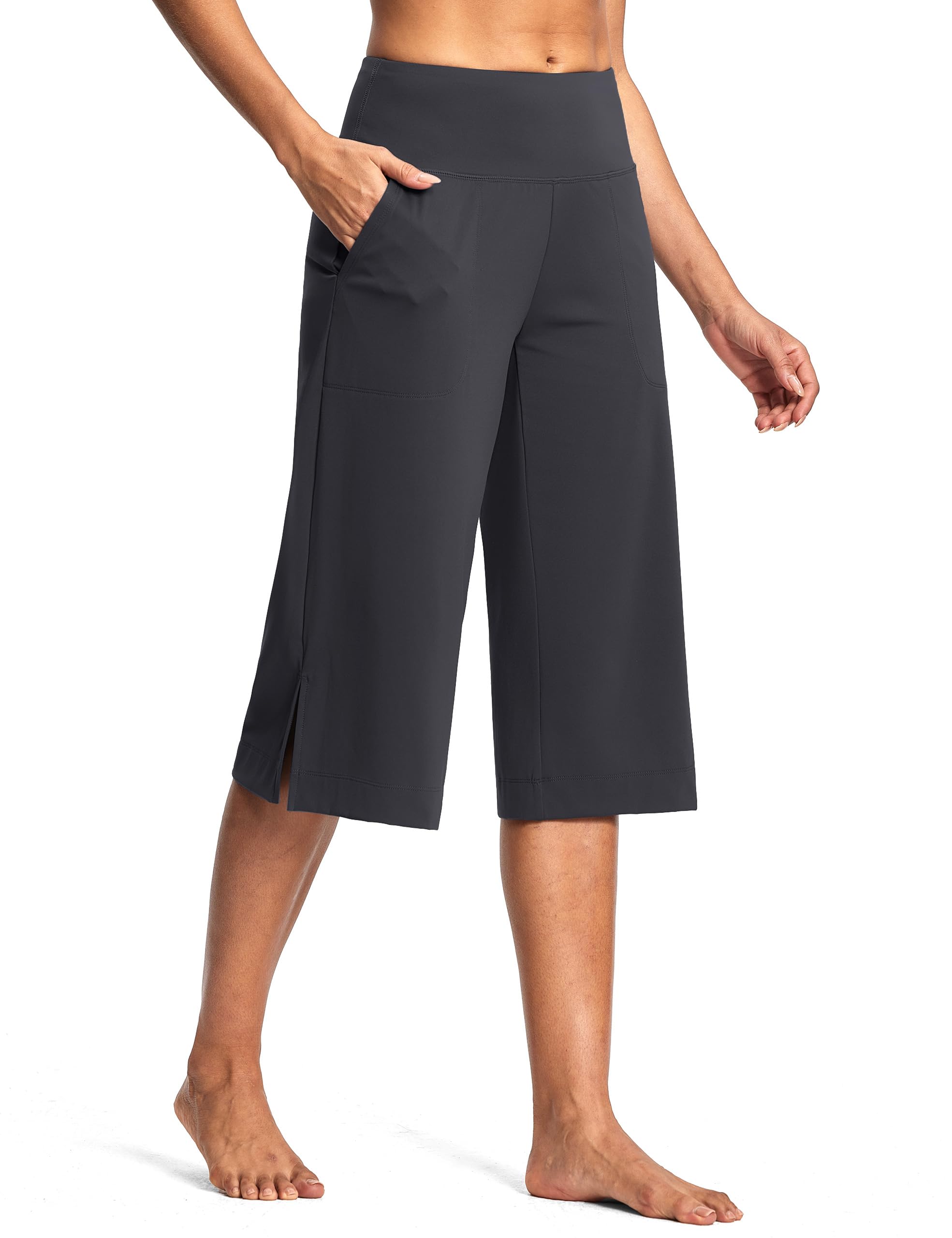 ISEEGZ Women's Wide Leg Yoga Capris High Waist Loose Fit Dress Pants with Pockets Casual Lounge Capri Pants for Women