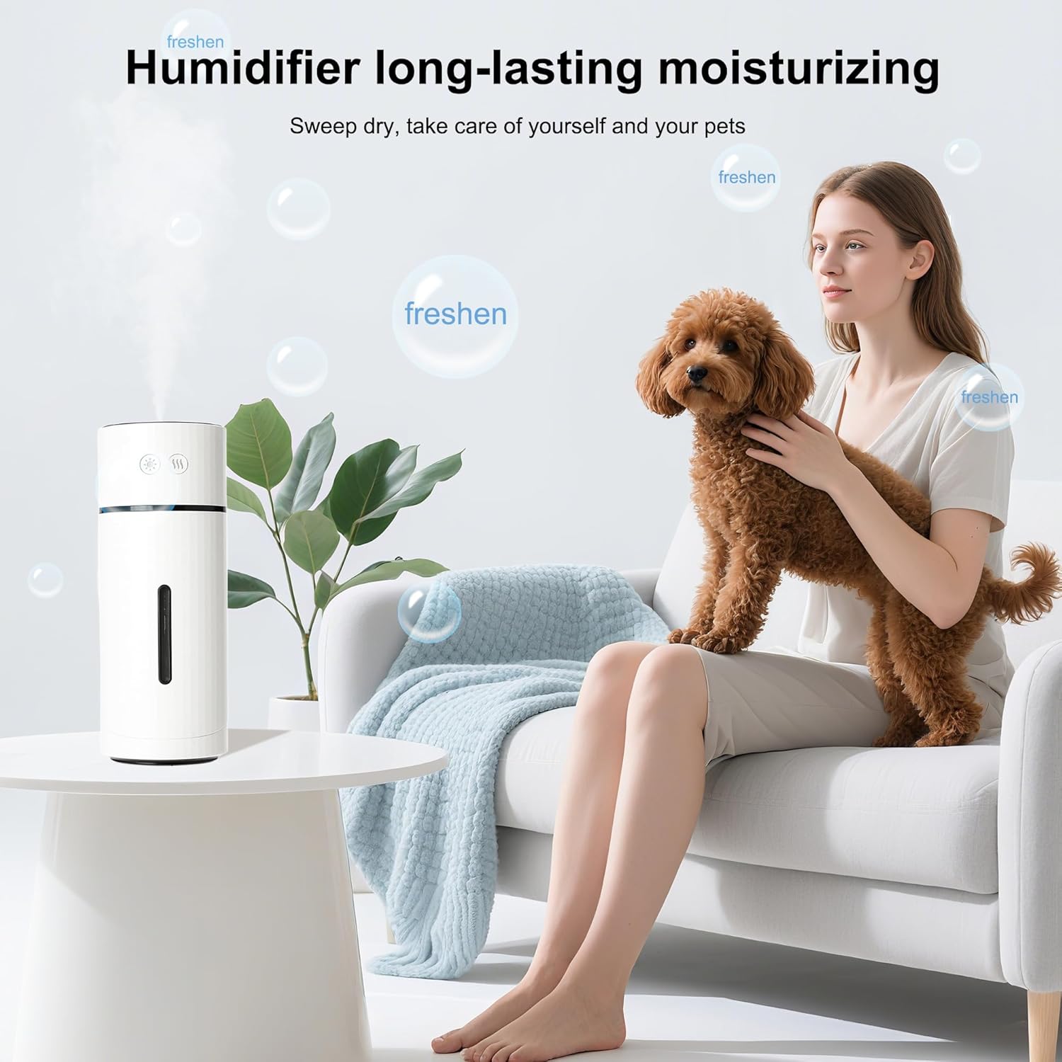 Emesak Humidifier, Friendly Mini Quiet Mist Humidifiers, Moisturized Environment For Pets, USB-Charge Auto Shut-off Home Use