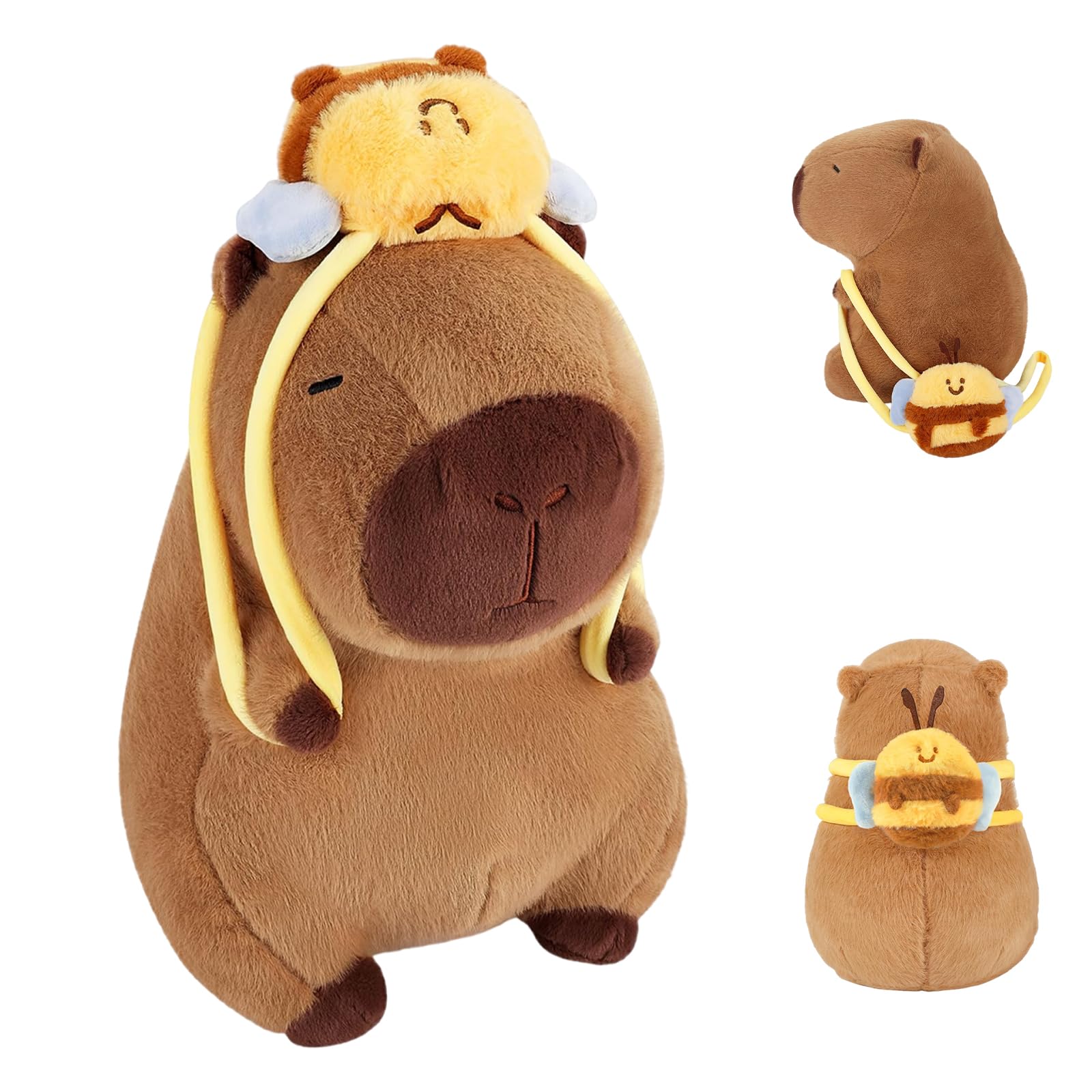 RenSton Bee Capybara Plush, Cute Capybara Teddy with Bee Backpack, Stuffed Animal Doll Plushie, Soft & Comfortable, Home Decor Hugging Pillow Birthday Gift Christmas 12inches