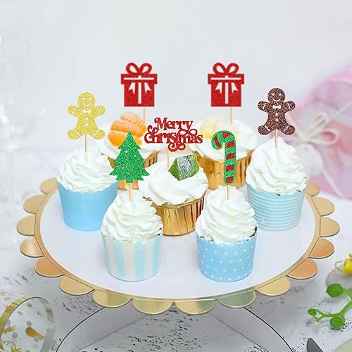 Miniatura 2 de Keaziu 24 piezas de pan de jengibre para cupcakes de Navidad, pan de jengibre, revelación de género, árbol temático de Navidad, regalo de cupcakes,