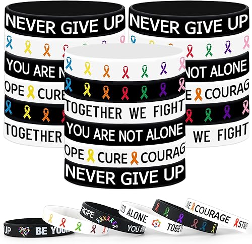 Miniatura 63 de JUNEBRUSHS 42 piezas de accesorios de concientización sobre el cáncer de mama, pulseras de silicona, accesorios de coraje y esperanza para mujeres