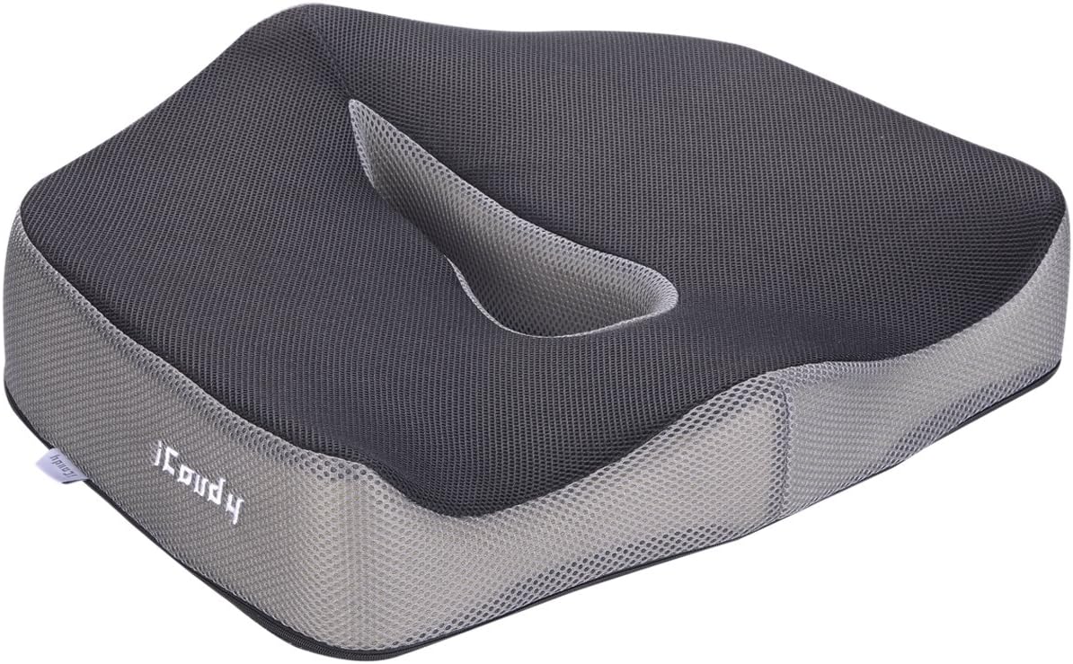 Improved Version seat Cushion Coccyx Orthopedic Comfortable Memory Foam Chair and Car Seat Cushion for Lower Back, Tailbone and Sciatica Pain Relief (Black&Gray)