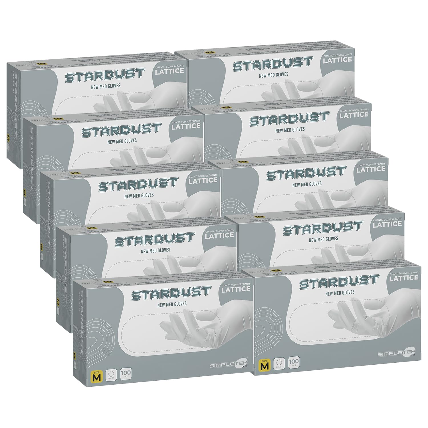 SIMPLETEK - 1000 x guantes desechables de látex natural blancos talla M Medium látex blanco no estéril DPI laboratorios médicos con talco (10 paquetes)