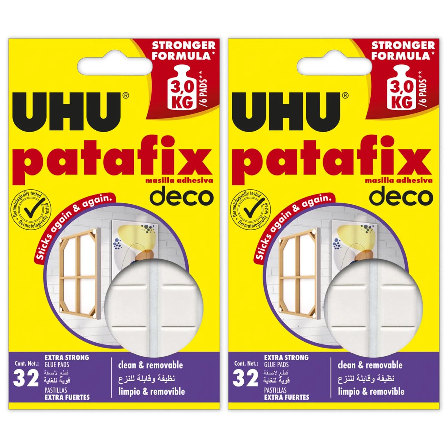 UHU Patafix Deco Reusable Glue Pad, Pack of 2, Total 64 Pads