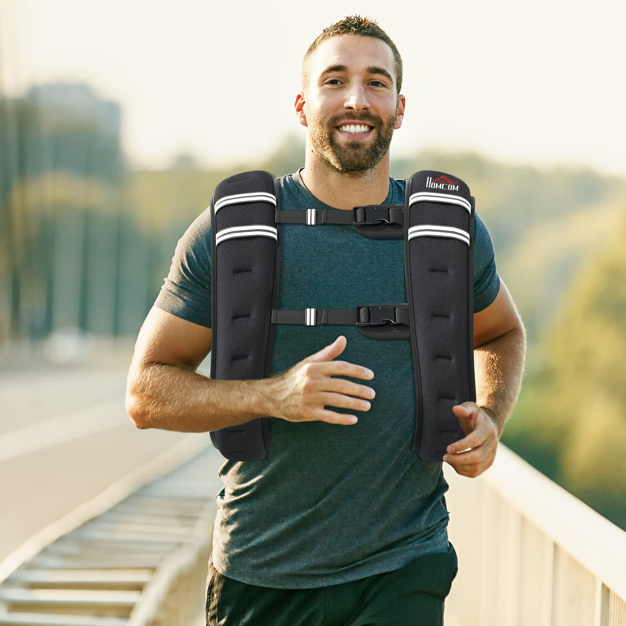 HOMCOM Gewichtsweste Weight Vest verstellbar für Gewicht Tranning Krafttrainning Mann/Frau Oxford-Gewebe Metallsand Schwarz 40 x 35 cm