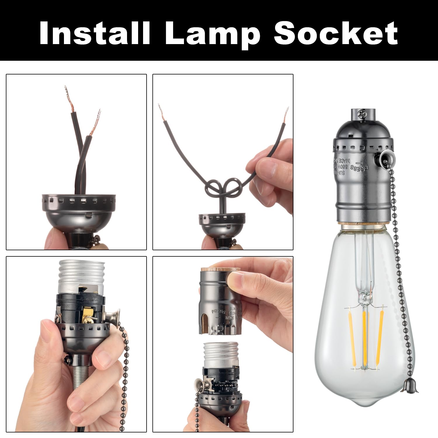 Douille De Lampe E27 Avec Interrupteur Rotatif - 250W 250V - En Phénolique - Pour Montage Atelier Ou Lampe Vintage
