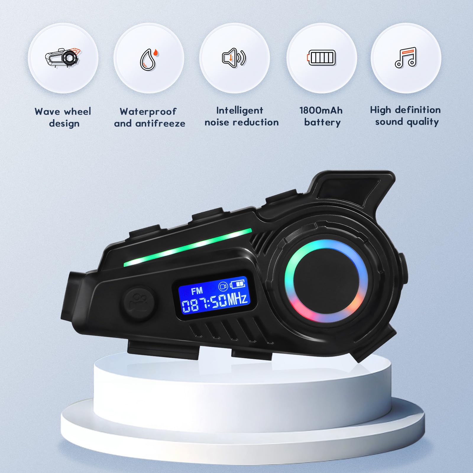 PRETYZOOM Oreillettes sans Fil pour Casque de Moto 5.4 Abs Noires, Musique, 1200 Mah, 32 Go, pour Road Trips et Cyclisme