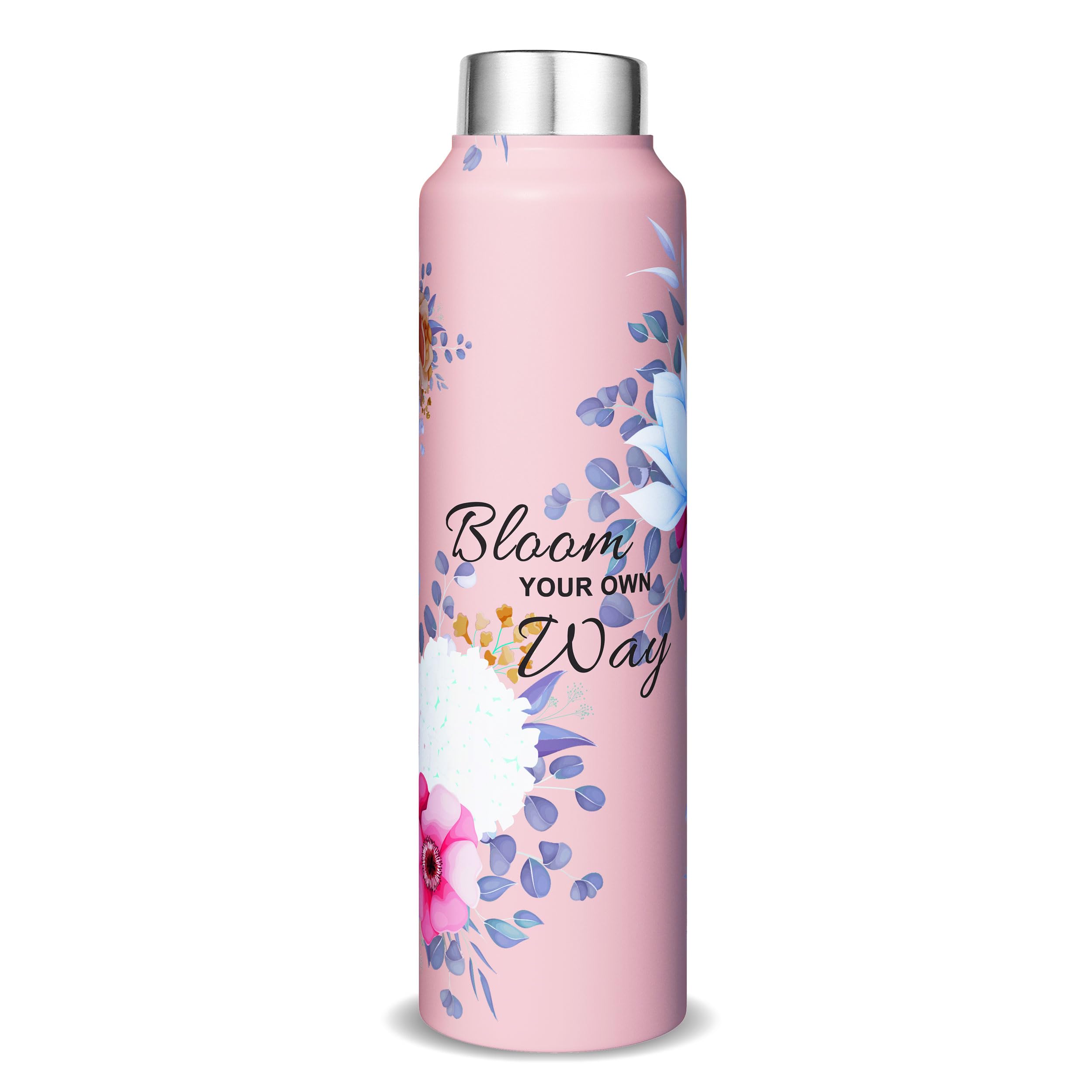SpeedexWater Bottle 1 Ltr, Pink Blossom, Stainless Steel Screw Cap Bottles for Girls, Boys, Adults & Kids, Gym, Sports, Fridge Use, Perfect for School & Office - Single Bottle Set, 1000 ml