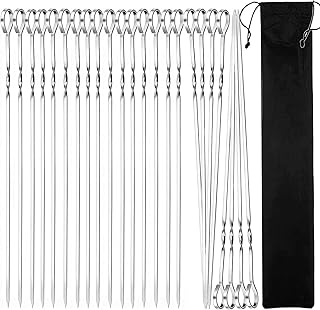 24PCS Stainless Steel Barbecue Skewers, BetterJonny Wide Flat Metal Kabob Skewers 12" Long BBQ Skewers Shish Kebob Sticks Reusable Grilling Skewers with Storage Bag for Meat Shrimp Chicken Vegetable