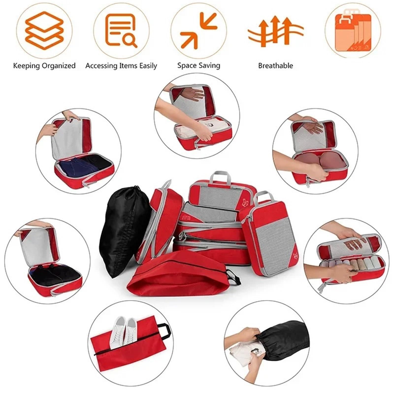 3 cubi di imballaggio compressi da viaggio con borsa for scarpe, organizer visivo for bagagli, portatili per Vestiti, Scarpe, Cosmetici(Gray)