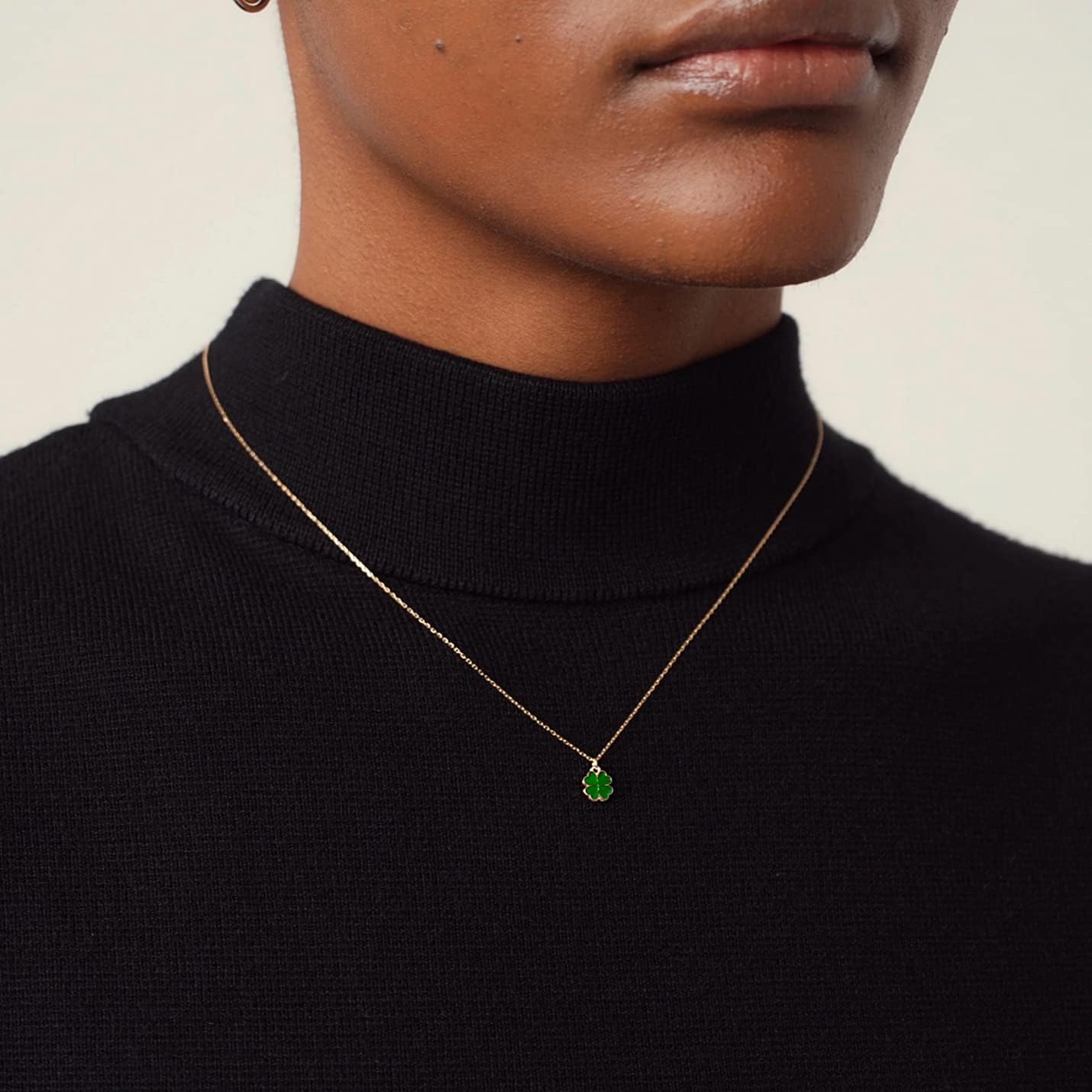 Gelin 10K Yellow Gold Green Enamel Clover Necklace for Women, Four Leaf Lucky Pendant, 18 Inch Gold Jewelry Gift - Image 2