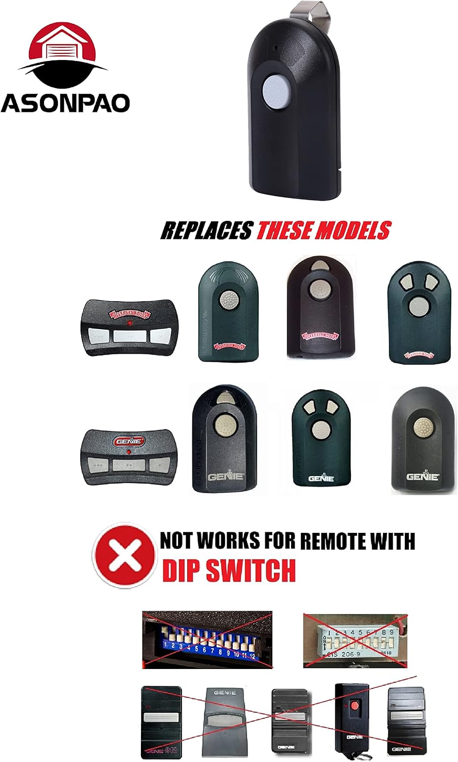 2 for Intellicode Genie&Overhead Door GIT-1/ACSCTG Type 1/ACSCTO Type 1/Gitr-3/G2T-3 Garage Door Opener Remote