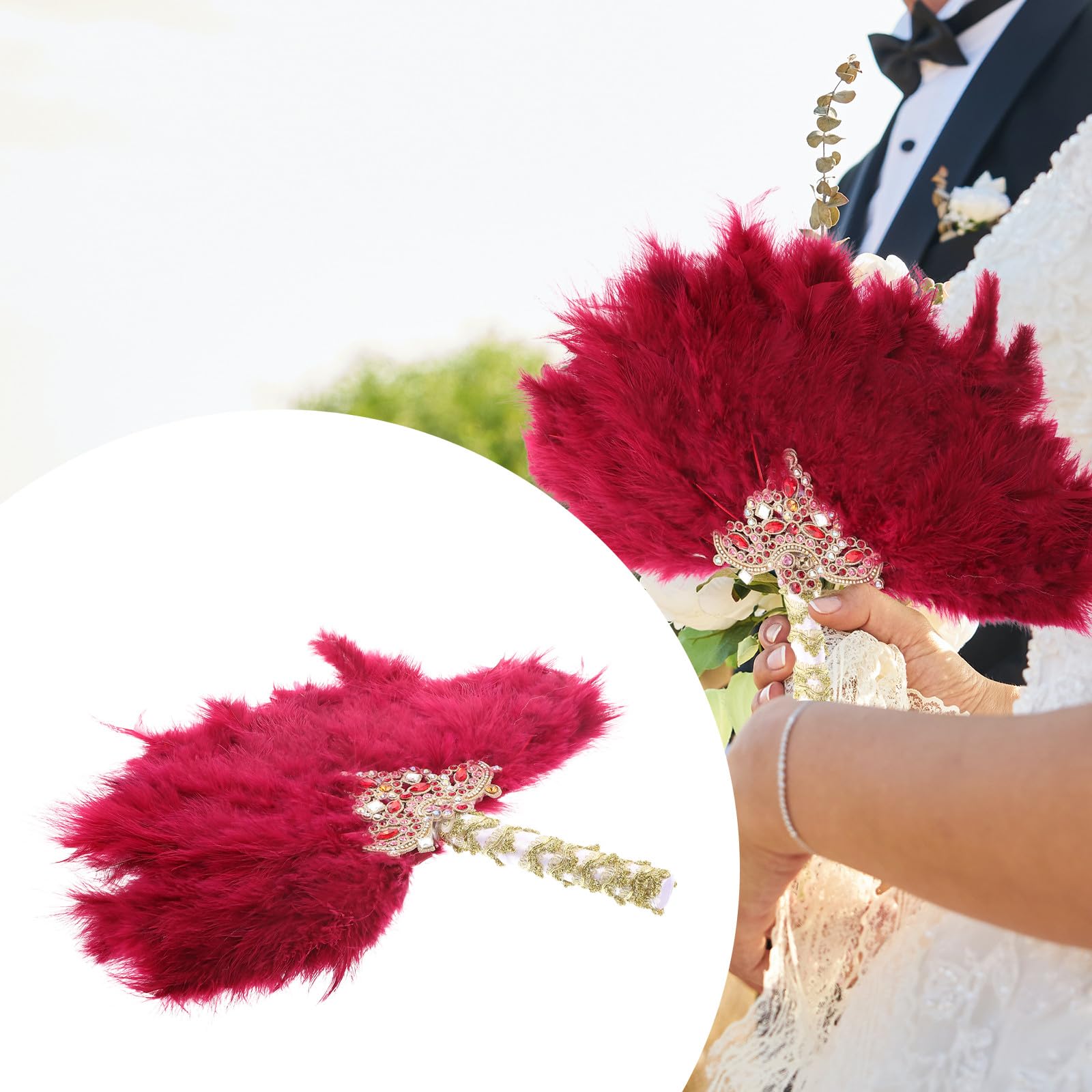 Handgefertigter Hochzeitsfächer mit Strass und Kunststoff Einzigartiger Dekorativer Fächer als Fotorequisite für Braut und Gäste bei Hochzeiten