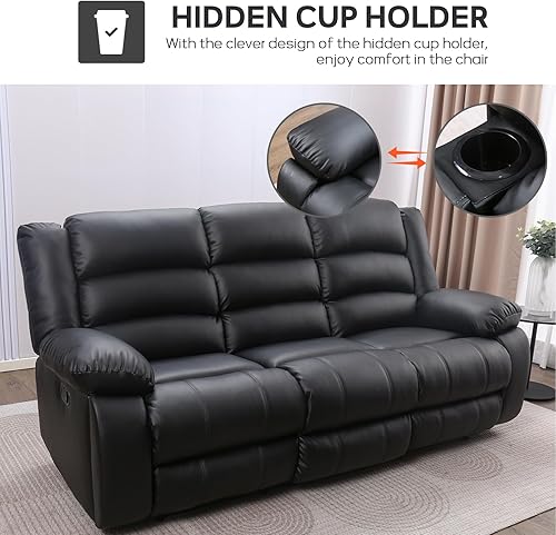 Miniatura 19 de EBELLO Juego de sofá reclinable manual de piel sintética, sofá biplaza reclinable y sofá reclinable de 3 asientos, juego de sofá para sala de estar,