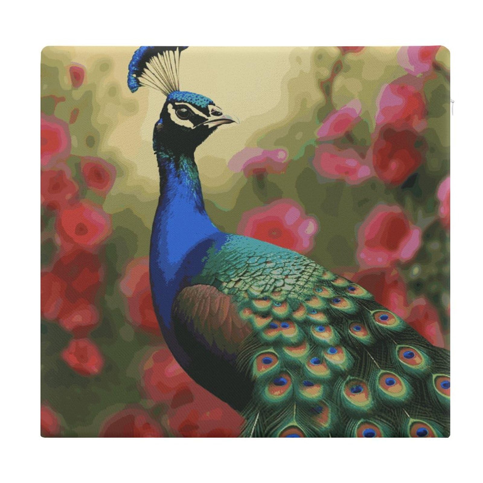 Coussin de sol méditation carré en mousse à mémoire imprimé paon